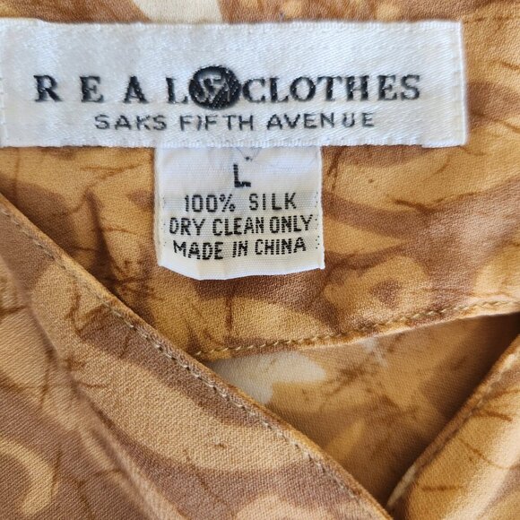 Real Clothes Sax 5th Ave Women's Size Large Mustard Floral Silk Button Up Top - Picture 15 of 15